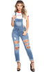 Sexy Light Blue Exposed Boyfriend Overalls